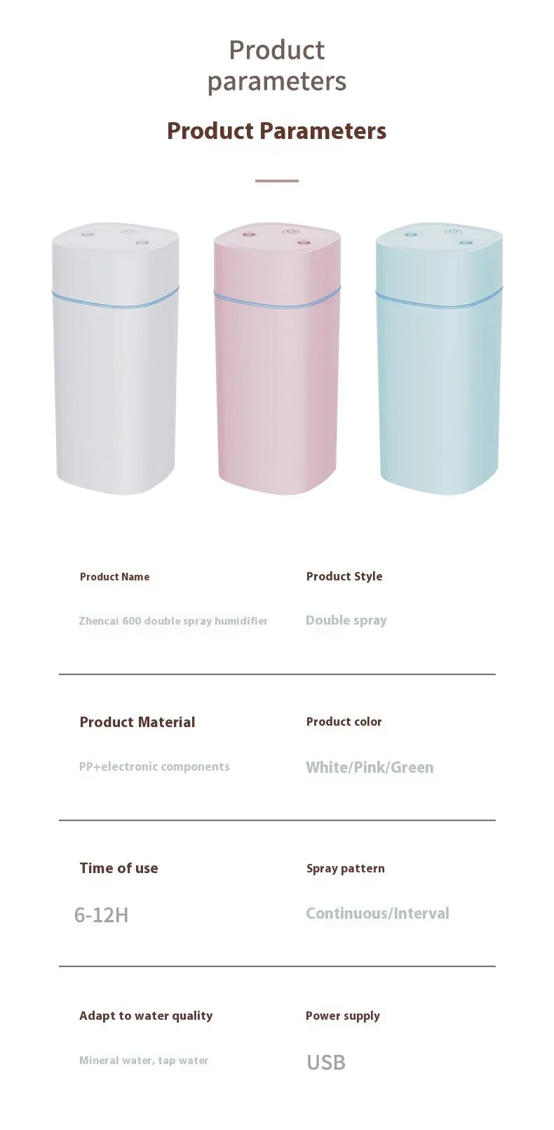 Dual Mist USB Room Humidifier 600ml